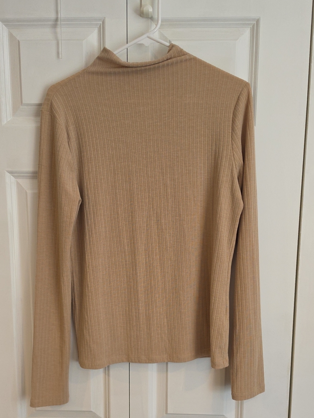 Mystree Ribbed Long-Sleeve Cowl Neck Top - Tan